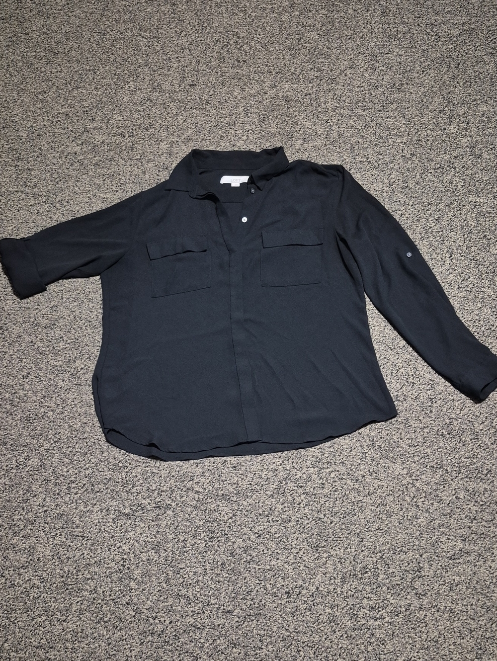 LOFT Versatile Black Pocket Front Button-Down Shirt